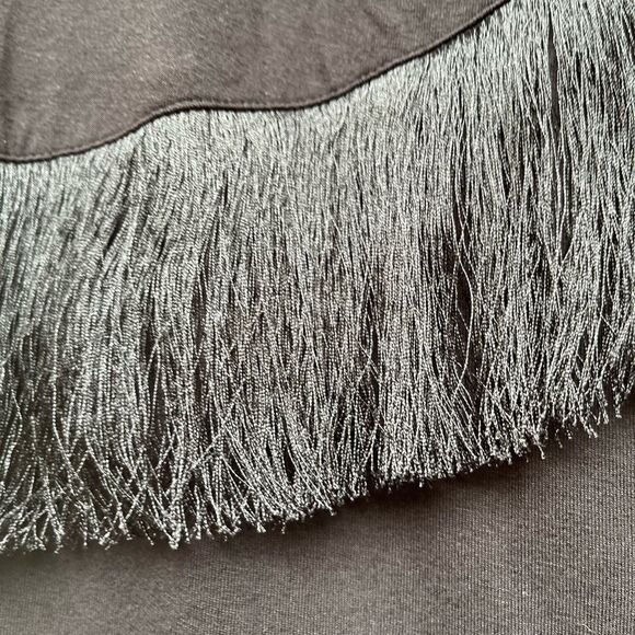 Armani exchange, black, sleeveless blouse, fringe across chest, round neck, XS - Picture 3 of 7